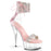 Clear baby pink 6" (152mm) Heel, 1 3/4" (45mm) Platform Close Back Ankle Cuff Sandal w/Side Lacing Featuring Rhinestone Embellished Ankle Cuff & Toe Strap, Back Zip Closure
