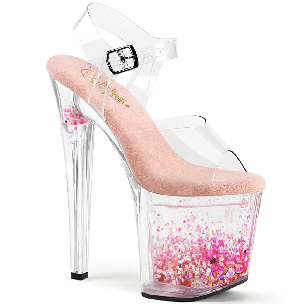 8" Heel Platform Bottom Infused with Flowing Liquid & Floating Holographic Glitter Hearts