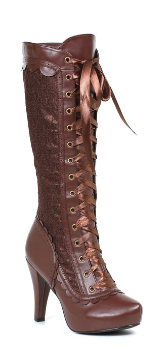 Brown Beautiful 4" Heel Lace Boots with hidden platform (ES414-MARY)