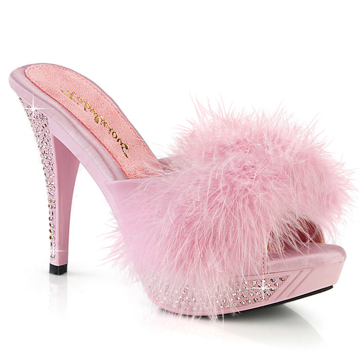 Baby Pink 4 1/2" Marabou Slipper with Rhinestone Embellished Heel and Platform