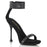 Black 4 1/2" Mini-Platform Sandal Featuring Rhinestone Embellishment on Thin Over-The-Toe Strap and Wide Ankle Cuff, Back Zip Closure