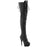 Black Faux Leather Matte 6" (152mm) Heel, 1 3/4" (45mm) Plaform Hook Lace-up Front Trico Lined Stretch Thigh High Boot W/Back Lace Tie, 1/2 Inner Side Zip Closure