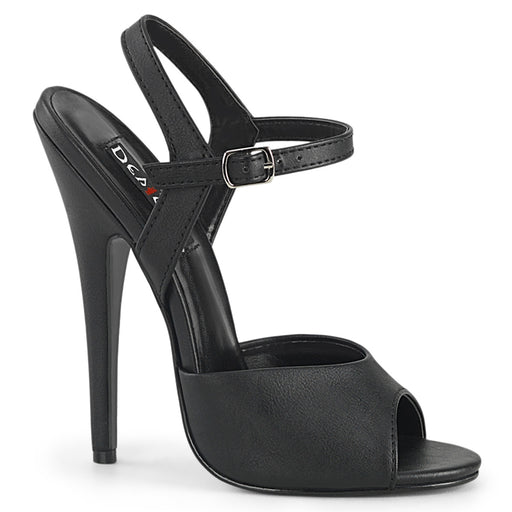 6" Stiletto Heel Ankle Strap Sandal Black Faux Leather