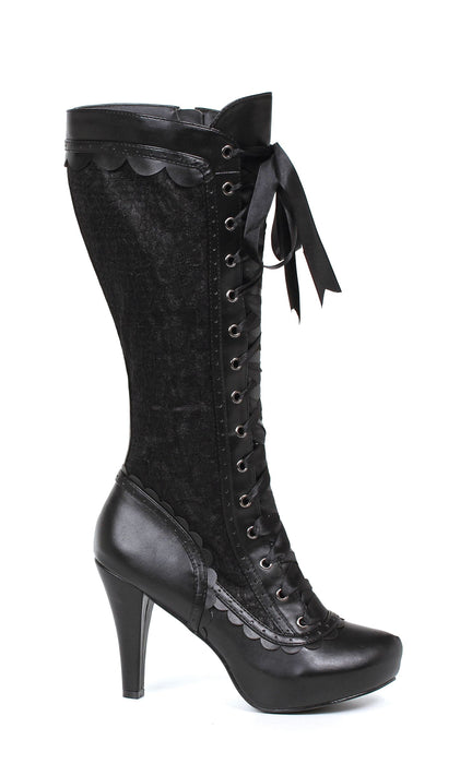 Black Beautiful 4" Heel Lace Boots with hidden platform (ES414-MARY)