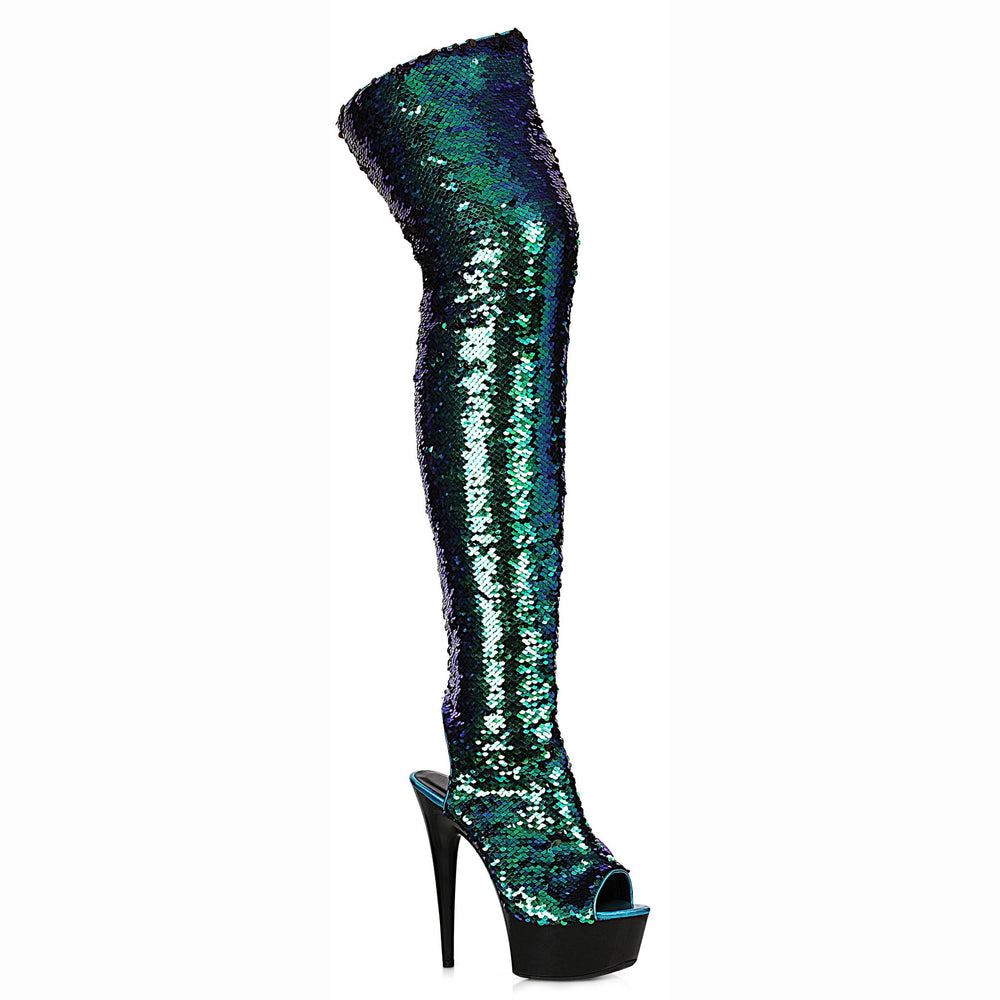7" Peeptoe Thigh High Sequined Boots (ES709-RUBY)