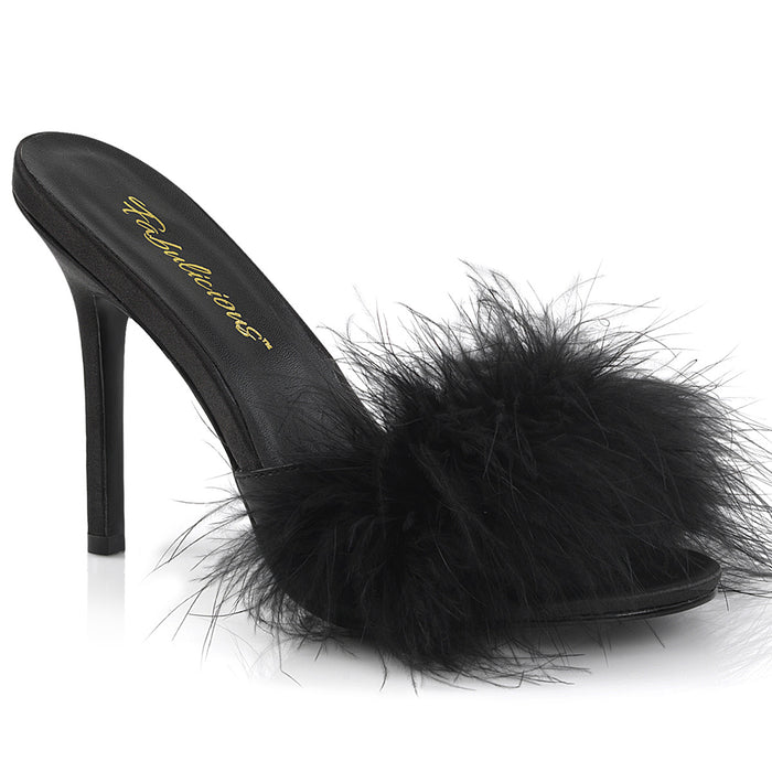 Black 4" (10.2cm) Heel Marabou Fur Slipper (CLASSIQUE-01F)