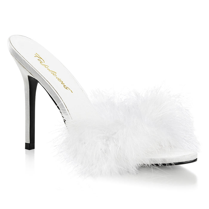 White 4" (10.2cm) Heel Marabou Fur Slipper (CLASSIQUE-01F)