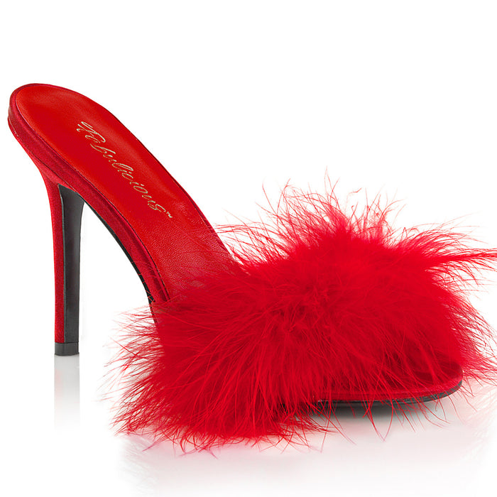 Red 4" (10.2cm) Heel Marabou Fur Slipper (CLASSIQUE-01F)