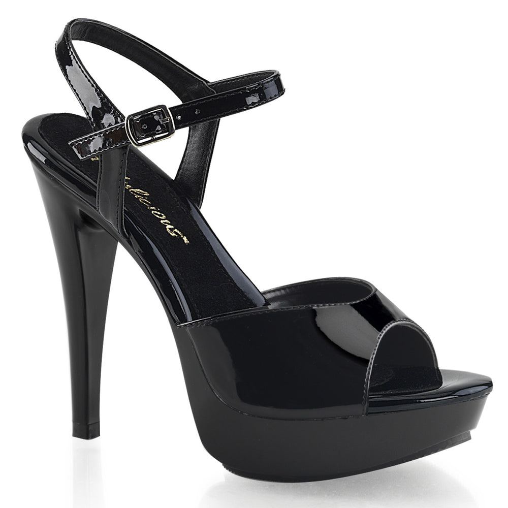 Black/Black 5" Heel Ankle Strap Sandal with a 1" Platform and features a wider base, lower arch & slightly thicker heel.(COCKTAIL-509)